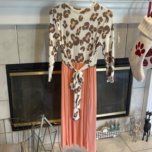 Blush Leopard Wrap Tie Dress